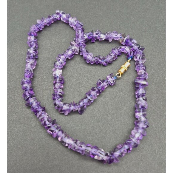 Pretty Boho Natural Polished Amethyst Chip Stone Purple Collar Necklace 17" - Picture 4 of 5